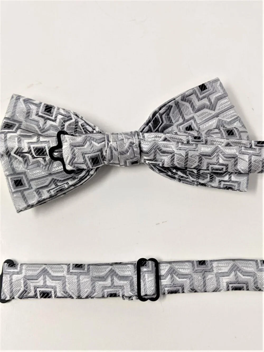 Black & Silver Gray Bow Tie, Pocket Square Formal Tuxedo Wedding Pre-tied